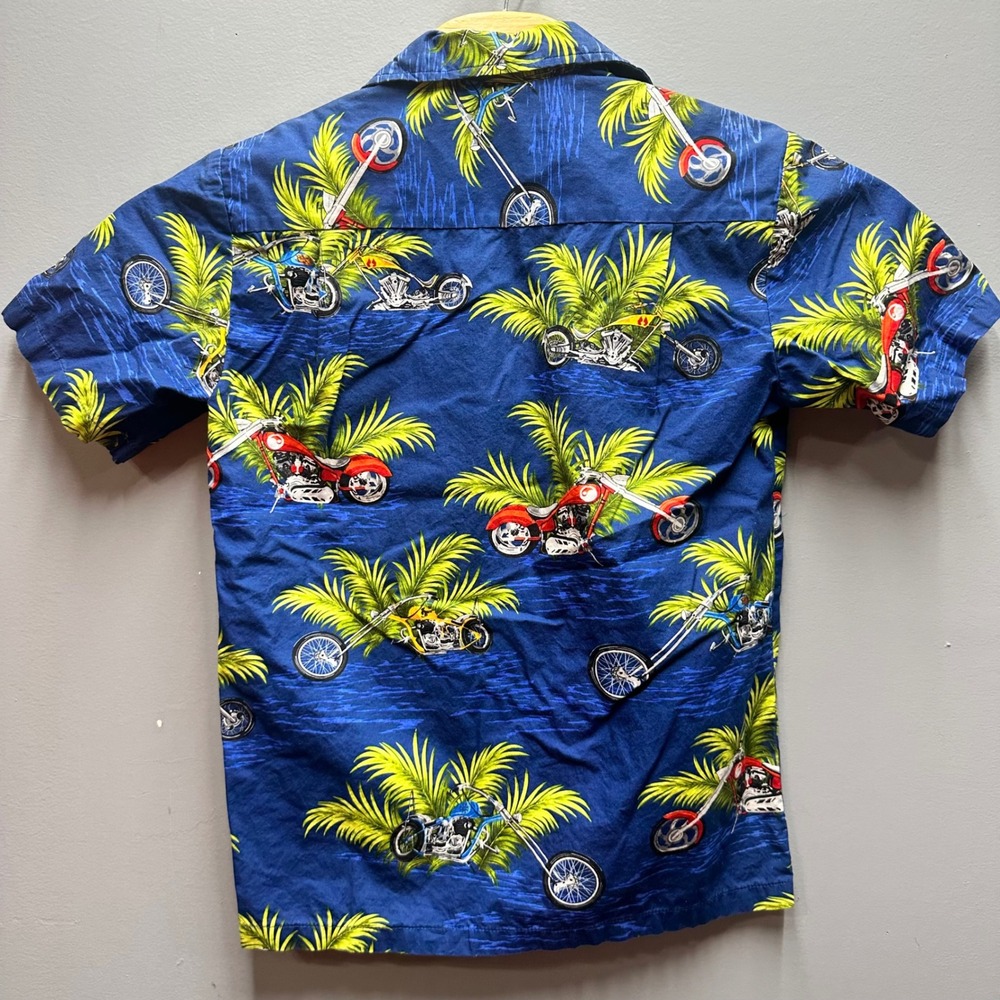 Aloha Republic Hawaiian  Shirt Men S Blue Motorcycle Palm Tree Tropical - Picture 8 of 8